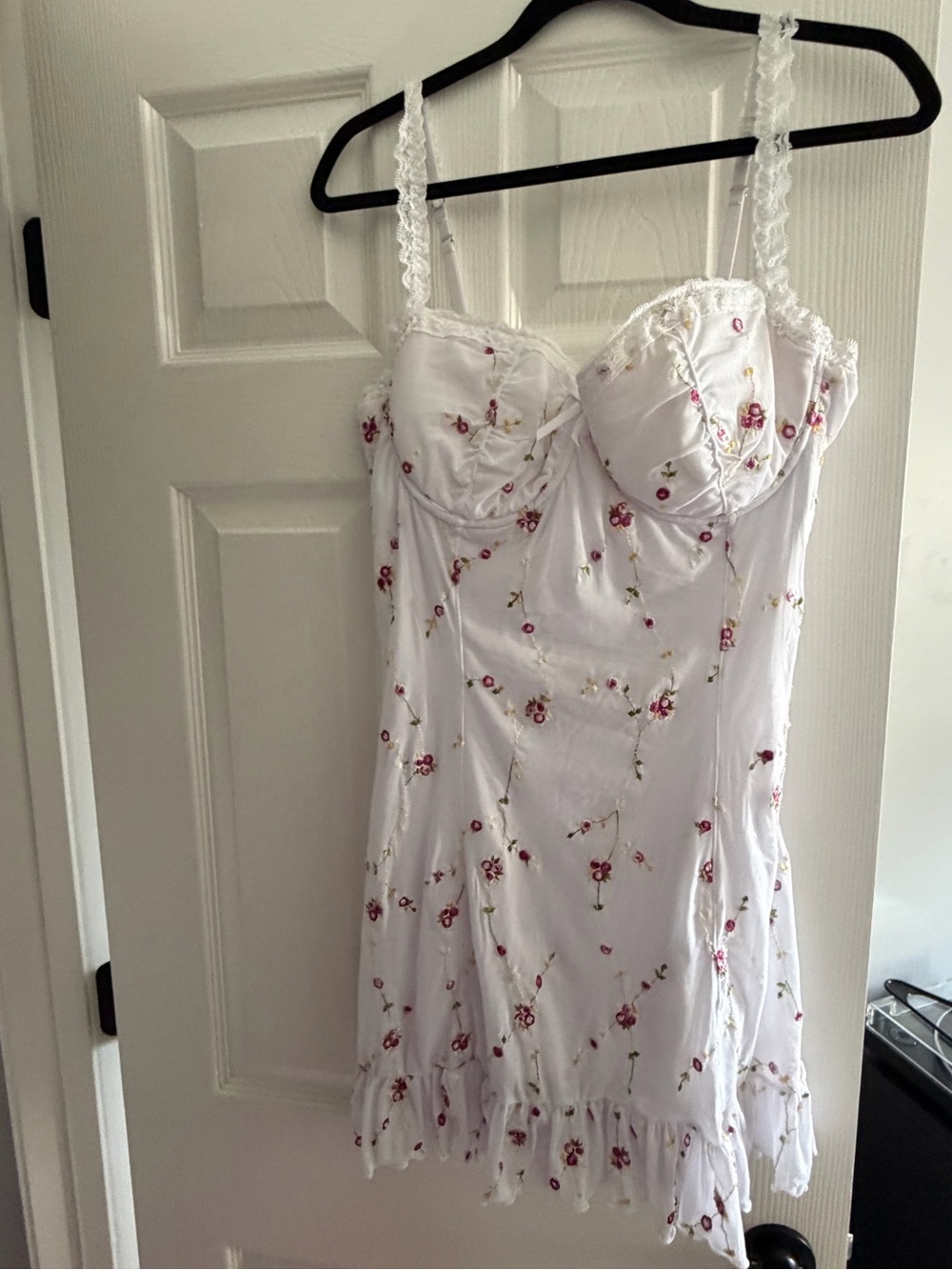 Sugar Thrillz White Lace Mini Dress with Pink Floral Print